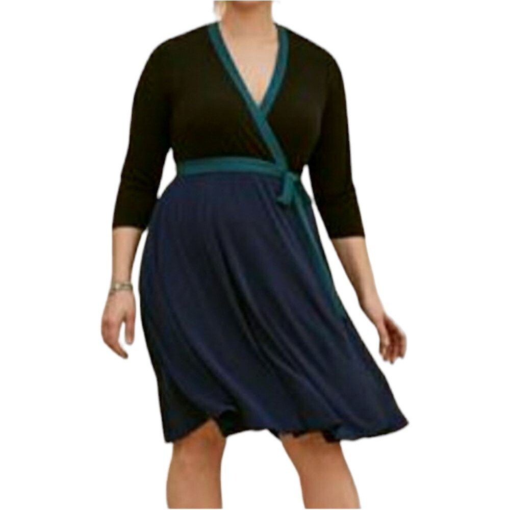 Torrid Plus Size 2X Colorblock Belted Midi Dress - Faux Wrap Rayon Spandex